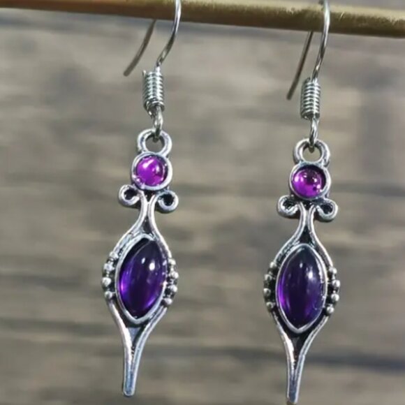 Retro Bohemian Purple Synthetic Gemstone Water Drop Dangle Earrings - Picture 1 of 1